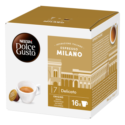 Front view of Ristretto Milano (16 pods) box