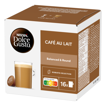 Front view of Caf&eacute; au Lait (16 pods) box