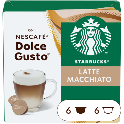 Front view of Starbucks Latte Macchiato (12 pods) box