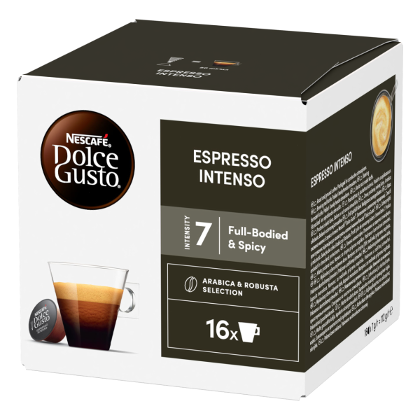 Front view of Espresso Intenso (16 pods) box