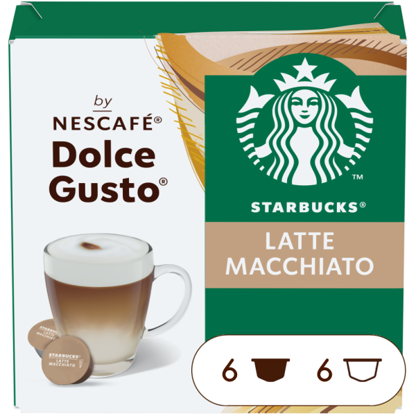 Front view of Starbucks Latte Macchiato (12 pods) box
